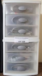 lot 329 image: ASSORTED HARDWARE IN SMALL STORAGE CONTAINERS AS SHOWN.
