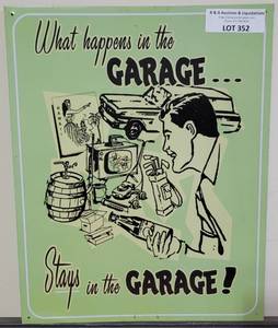 lot 352 image: TIN METAL WALL GRAPHIC SIGN AS SHOWN.