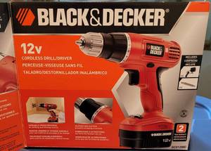lot 368 image: BLACK & DECKER 12V CORDLESS DRILL MODEL GCO1200C WITH BOX AND POWER CORD AS SHOWN.