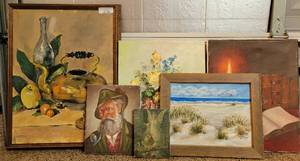 lot 394 image: LOT OF ASSORTED CANVAS PAINTINGS AS SHOWN.