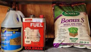 lot 433 image: ALL-IN-ONE PRESSURE WASH CONCENTRATE, DECK AND FENCE CLEANER, COLEMAN FUEL AND MORE AS SHOWN.