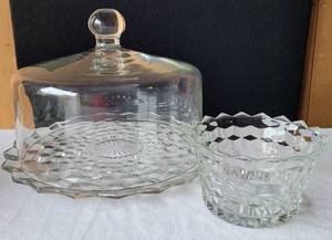 lot 191 image: AMERICAN CLEAR (CUBIST, STEM 2056) by FOSTORIA 12 LARGE FOOTED CAKEPLATE, COVER AND FLARED ROUND FLAT BOTTOM BOWL 6W x 3.5H