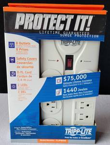 lot 224 image: TRIPP-LITE 8-OUTLET SURGE PROTECTOR POWER STRIP MODEL TLP-808 IN NEW, UNOPENED BOX AS SHOWN.