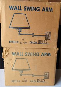 lot 230 image: LOT OF 2 VINTAGE WALL SWING ARM LIGHT FIXTURES IN BRASS COLOR IN ORIGINAL BOXES AS SHOWN. (YOUR BID X 2)