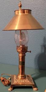 lot 4 image: Vintage Paris Orient Express Istanbul Brass Lamp as shown. Approx. 9.5 W x 20 H.