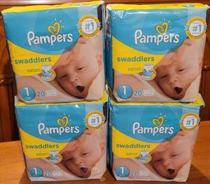 lot 17 image: Lot of 4 New Unopened Packages of Pampers brand Diapers as shown. (Your Bid x4)