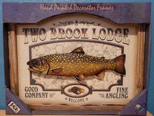 lot 23 image: Two Brook Lodge Pub Sign In Original Package as shown. Approx. 22 W x 17 H.