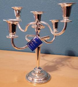 lot 24 image: International Silver CO 5 Arms Silver plated Candelabra England 11 Candle Holder as shown.