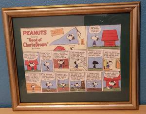 lot 27 image: Vintage Framed Charlie Brown Classic Comic as shown. Approx. 13 H x 16 W.