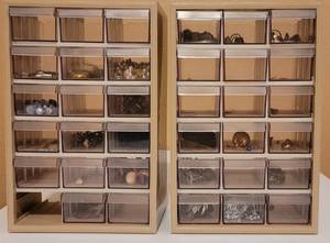 lot 43 image: Lot of 2 Craftsman 18 Slot Storage Boxes With Assorted Jewelry as shown. (Your Bid x2)