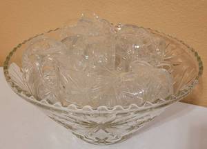 lot 46 image: Large Press Glass Punch Bowl With Cups as shown.