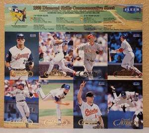 lot 52 image: 1998 Diamond Skills Commemorative Uncut Sheet including Bagwell, Jeter, Clemens, Ripken and more as shown.