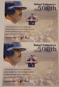 lot 53 image: Lot of 2 Commemorative 9 H x12 W Rafael Palmeiro 500th Home Run as shown.
