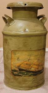 lot 77 image: LARGE 13.25 W x 24.25 H VINTAGE MILK CAN AS SHOWN.