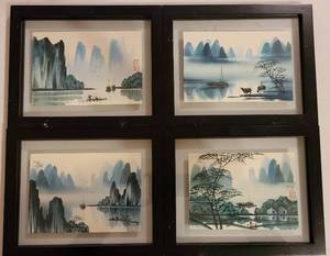 lot 97 image: LOT OF 4 FRAMED WATERCOLOR STYLE PAINTINGS AS SHOWN. (YOUR BID X 4)