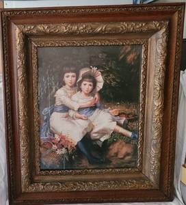 lot 118 image: LARGE 26.25 W x 30.25 H VINTAGE FRAME WITH PICTURE IN STYLE, COLOR, AND CONDITON SHOWN.