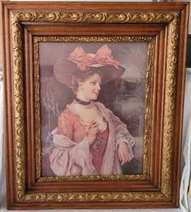 lot 119 image: LARGE 26.25 W x 30.25 H VINTAGE FRAME WITH PICTURE IN STYLE, COLOR, AND CONDITON SHOWN.