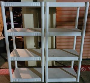 lot 250 image: LOT OF 2 PLASTIC SHELVES IN STYLE, SIZE SHOWN. DISASSEMBLED. (YOUR BID X 2)