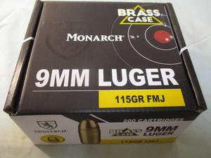 lot 24 image: 200-Rounds Of - Monarch 9-MM LUGER, BRASS CASE, 115-Grain, FMJ Cartridges