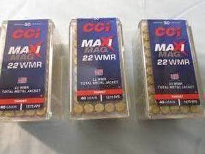 lot 30 image: 3- 50-Rounds Of - CCI MAXI MAG, 22-WMR -MAG, 40-Gr. TMJ Cartridges