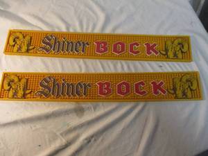 lot 37 image: 2-SHINER BOCK BEER BAR MATS, About 23.5  x 3.5.  MADE FROM STRONG THICK RUBBER, COMMERCIAL GRADED