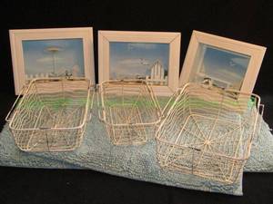 lot 130 image: Seascape coastal shadow boxes, bath rugs unused and more as shown