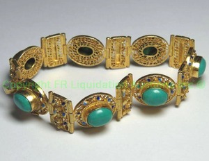lot 147 image: Vermeil marked .925 silver with gold plated turquoise stone bracelet