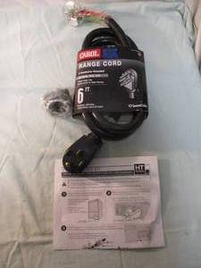 lot 98 image: Unused-CAROL-50-Amp, 6-Ft. 3-Prong Range Cord And Plug Set