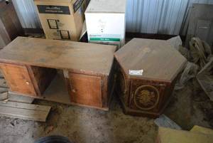 lot 42 image: Wooden Coffee Table 42x16x18  and Hexagon End Table with Vintage Inlay  20x24x20