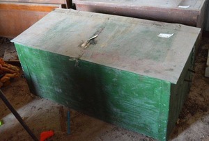 lot 48 image: Green Wood Storage Trunk 24x57x25 and Contents