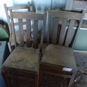 lot 53 image: 3 Vintage Wood Chairs  (2 Have Padded Seat)