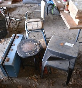 lot 54 image: Vintage High Chair, Suitcase with Key, 2 Step Stools