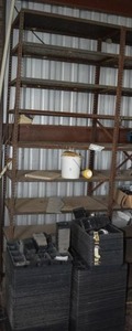 lot 65 image: 10 Shelf Metal Shelving Unit and contents  36x99x18 (planter lot in front not included)