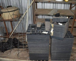 lot 66 image: Large Lot of Gardening Plastic Plant Starter Squares and Tomato Cages