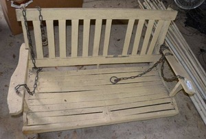 lot 71 image: Vintage Wood Porch Swing and Chains  45x27x22