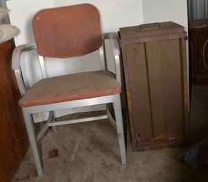 lot 43 image: Vintage Metal Chair and Metal File Drawer  12x12x27