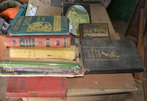lot 94 image: Old Books  1945 The Thurber Carnival, 1958 Encyclopedia, 1929 Western Stories for Boys, 1940 Lets Learn to Spell 7th Grade, 1949 Bible Readings for the Home