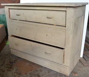 lot 95 image: Vintage 3 Drawer Dresser with Wheels,  Needs Repair