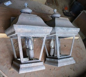 lot 96 image: 2 Exterior Vintage Gas Light Look Porch Lights, Electric as shown 16 x 9 x 10 Each