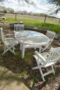 lot 108 image: Patio Table, 4 Chairs and Lounger as shown