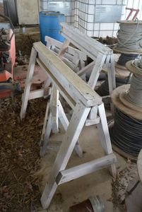 lot 147 image: 4 Wooden Saw Horses, 1 needs repair