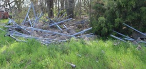 lot 164 image: Chain link fencing pipes and attachments for  Fence Pipes, many still have cement on one end  MUST TAKE ALL