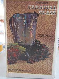 lot 120 image: Indiana Glass Company Iridescent blue carnival glass 2228 HARVEST GRAPE pitcher