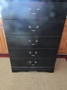 lot 102 image: 5 drawer black chest of drawers, metal handles 45x30x16