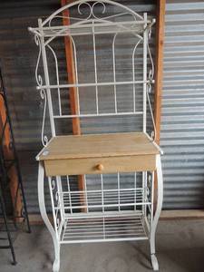 lot 25 image: White painted bakers rack with single drawer 68x27x18