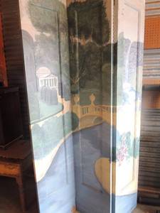 lot 12 image: 3 section room divider with English garden scene in blue and green color scheme 85x16