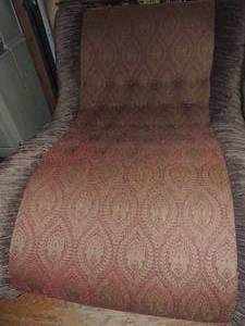 lot 44 image: SetteChaise Lounge - Button tufted damask upholstery red & gold with rouges sides, nail head trim  CLAW FEET   78L X 54 W X 44 H NICE