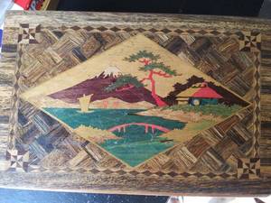 lot 146 image: Vintage marquetry box of marbles ( if you have lost yours) & cards, plus