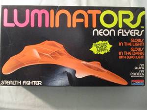 lot 93 image: MONOGRAM-LUMINATORS Neon Flyers, Stealth Fighter, Model Kit # 1608