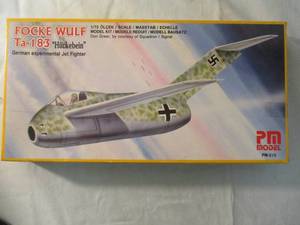 lot 151 image: PM Model,172 Scale, FOCKE WULF Ta-183 Huckebein, Model Airplane Kit. #PM-213, Made In Turkey